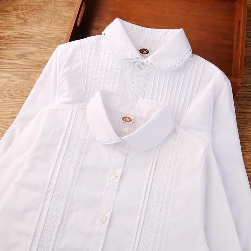 Girls' Shirts, Spring and Autumn Clothing, Summer Pure Cotton Pure White Shirts, Kidsren's Long-Sleeved Primary School Students' School Uniforms, Performance Clothes