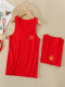 蛇年新年本命年儿童莫尔大红色背心女童打底内衣薄款男童红色坎肩