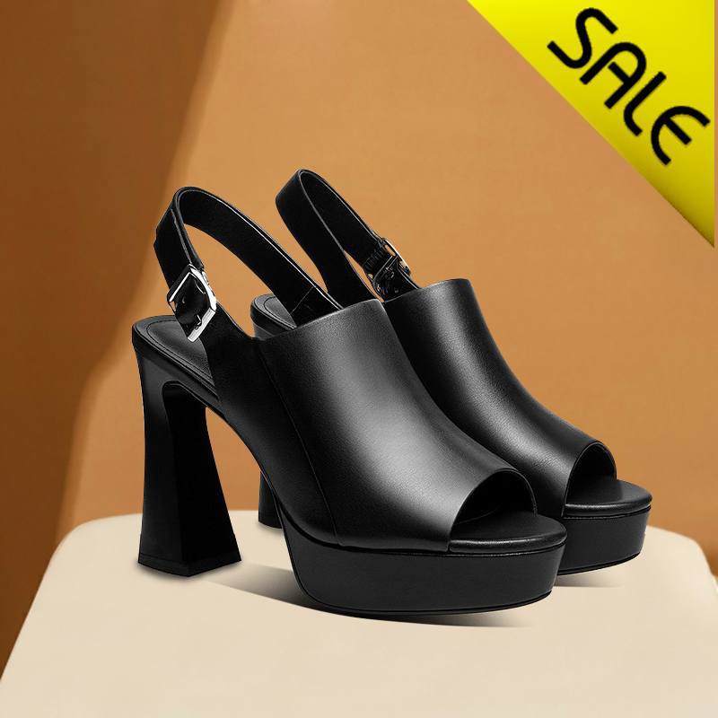 French-Style Chunky Heel Peep-Toe Sandals for Women, 2026 Summer New Genuine Leather Thick-Soled Waterproof Platform Blue Open-Toe High Heels Trendy