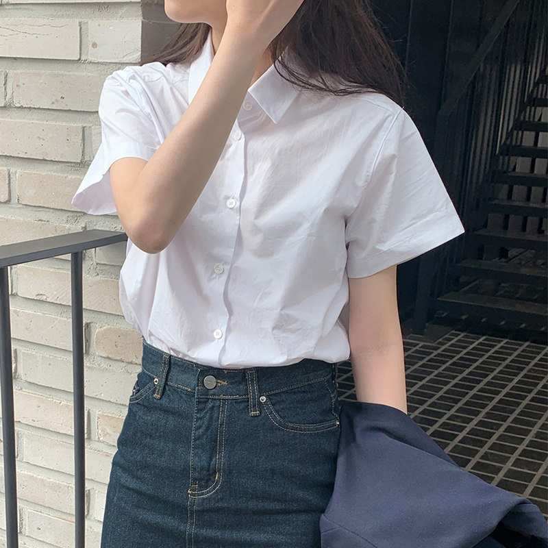Japanese Style 100% Pure Cotton White Shirt for Women, Summer Thin Design, Niche Retro Hong Kong Style Loose Short-Sleeved Top