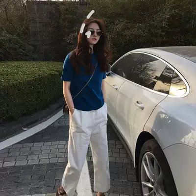 Korean white jeans women's summer new retro high waist thin casual nine-point pants loose straight wide pants