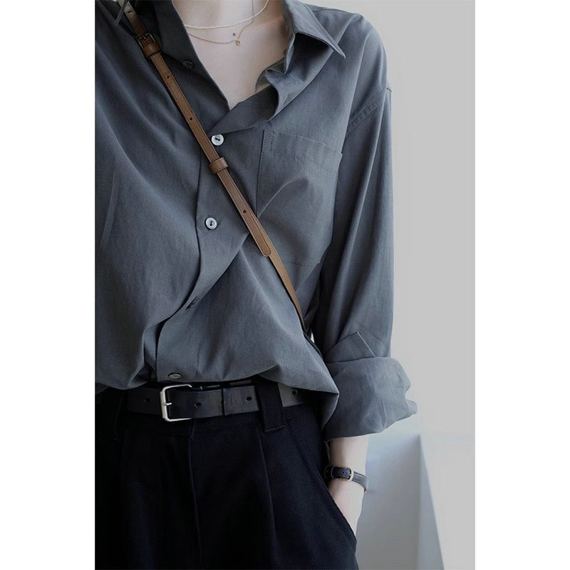 French Retro Long-Sleeved Shirt for Women, New Spring and Autumn Style, Loose, Slimming, Versatile Layering Top, High-End Minimalist Shirt