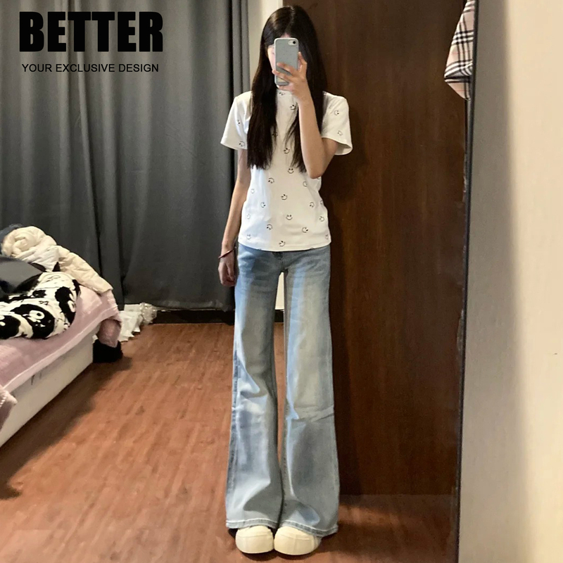 Light Blue Flared Jeans for Women, Spring 2026 New Style, Low-Waisted, Slimming, Petite, Non-Tight-Fitting, Trendy Bell-Bottom Pants