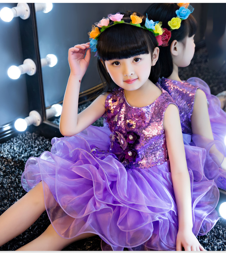 Ngày tết trẻ em pettiskirt trình diễn trang phục sequin cô gái công chúa váy khiêu vũ quần áo hiện đại khiêu vũ trang phục mùa đông quần áo trẻ em hàn quốc