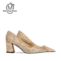 Wedding Shoes Women Coarse Heels 2022 New Pregnant Women Brides Shoes Golden Sequel Wedding Shoes High Heel Shoes Wedding Dice Crystal Shoes