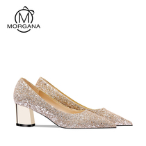 Main Yarn Wedding Shoes Woman 2022 New Sequel Gold Bridal High Heels Woman Coarse Heel Not Tired Pregnant Woman Crystal Shoes