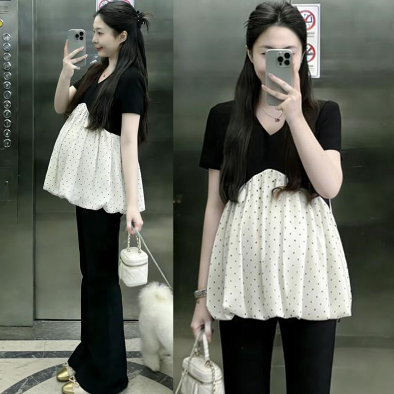 Maternity Tops, Summer Clothes That Don'T Show Pregnancy, Stylish and Cover the Belly, Short-Sleeved Babydoll Shirts, Trendy Mom Pregnancy Outfits, Summer Women's Clothing Sets
