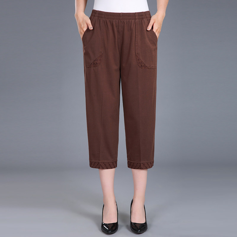 Buy Middle-aged and elderly women's pants summer wearing thin mom casual pants seven-point pants 