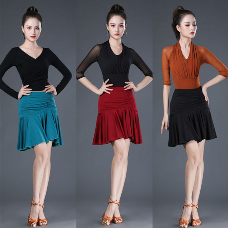 Spring Summer New Latin Dance Dress Female Adults Dance Performance Suit Lotus Leaf Side Halfbody Skirt Dance Practice Costume