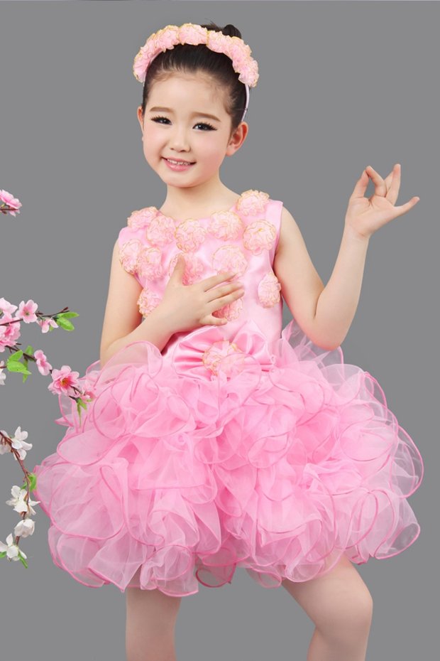 Quần áo biểu diễn cho trẻ em màu hồng, khiêu vũ trẻ em, cô gái, công chúa, váy, tutu, hợp xướng chủ nhà, trang phục đầm trẻ em cao cấp