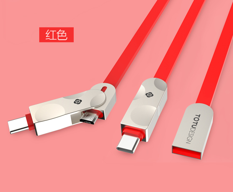 TOTU Zinc Alloy Connector Rhombic Quick Charge Type-C+Micro USB Cable for MacBook LeEco Android Type-C Smartphones Tablets