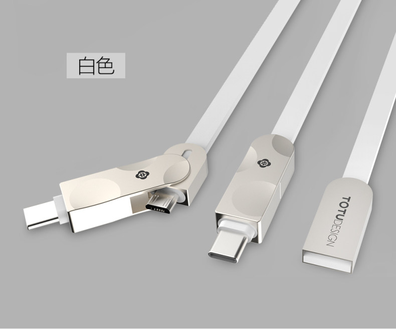 TOTU Zinc Alloy Connector Rhombic Quick Charge Type-C+Micro USB Cable for MacBook LeEco Android Type-C Smartphones Tablets