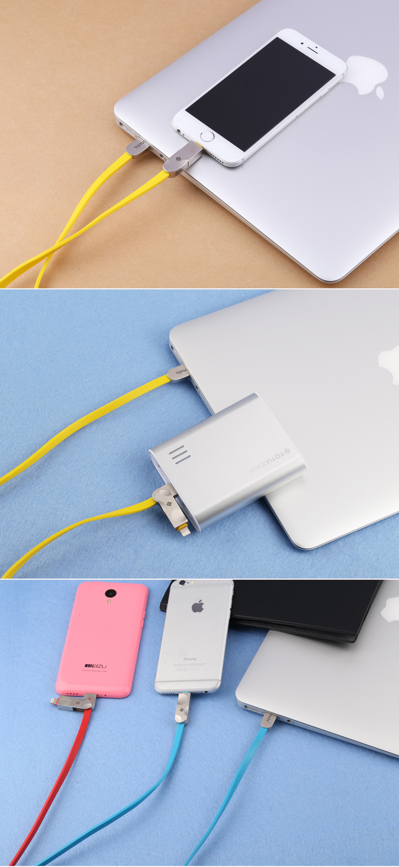 TOTU Zinc Alloy Connector Rhombic Quick Charge Lightning+Micro USB Candy Cable for Apple iPhone iPad Android Smartphones Tablet