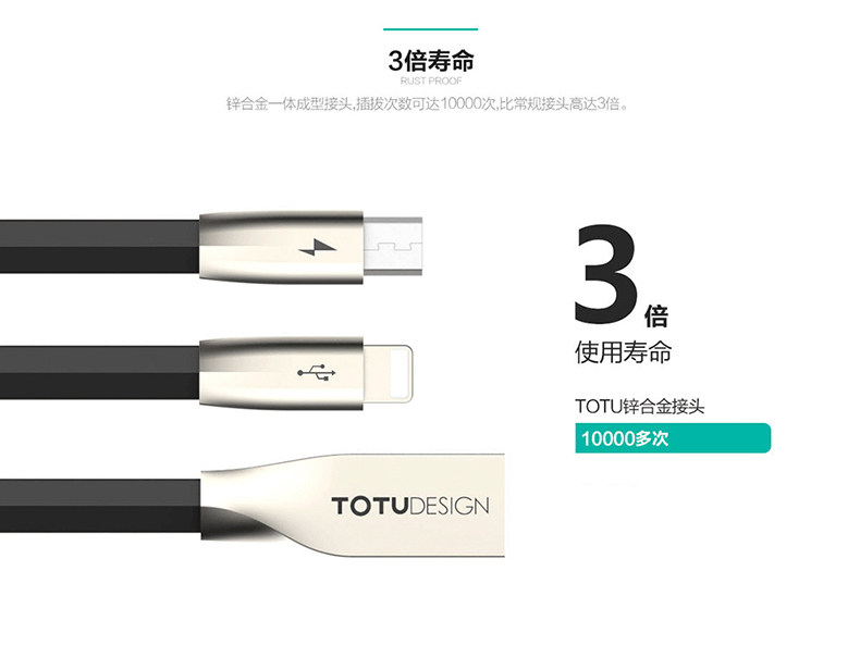 TOTU Zinc Alloy Connector Rhombic Quick Charge Lightning+Micro USB Cable for Apple iPhone iPad Android Smartphones Tablets
