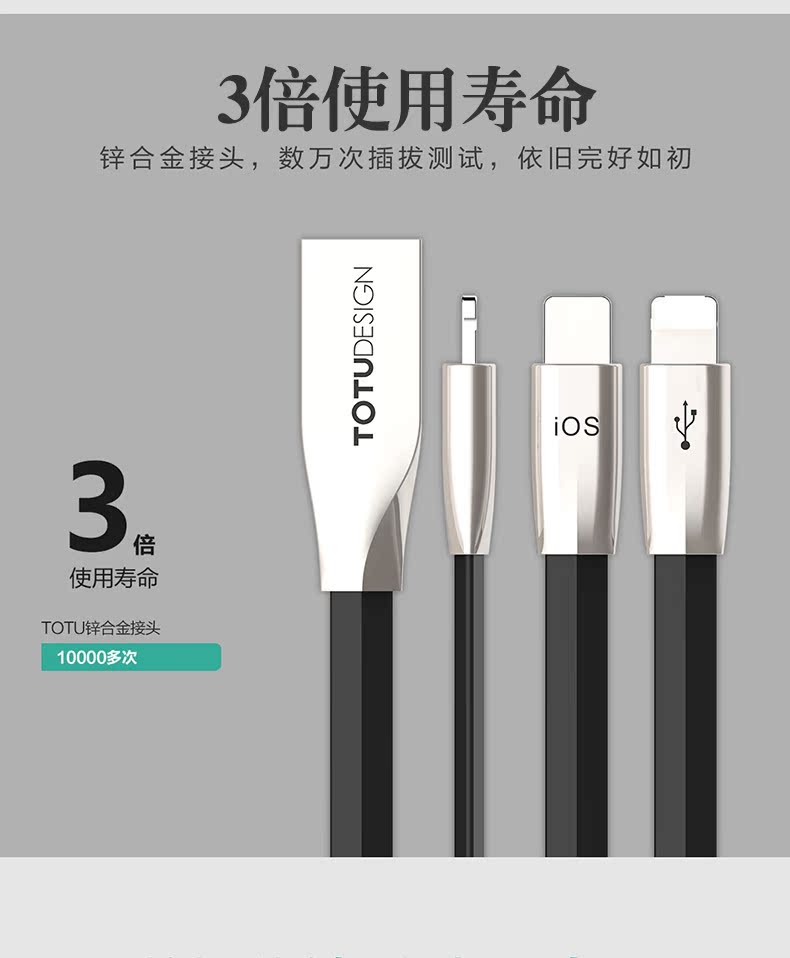 TOTU Zinc Alloy Connector Tow Uses Rhombic Quick Charge Lightning+Micro USB Cable for Apple iPhone iPad Android Smartphones