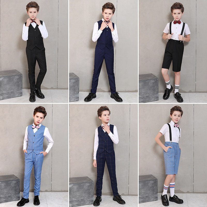 Children's gown handsome boy host waistcoat suit group acting out flowers child piano Inn Spring autumn suits