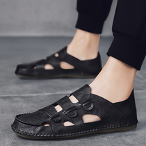  Baotou sandals mens summer leather shoes mens cool leather shoes 2021 new casual hollow hole shoes soft-soled driving shoes