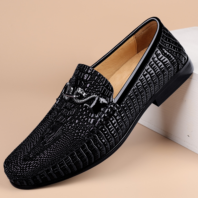 Men's Loafers 2025 New Model First Layer Cowhide Crocodile Pattern Soft Sole Leather Shoes Genuine Leather Casual Versatile Slip-On Men's Shoes