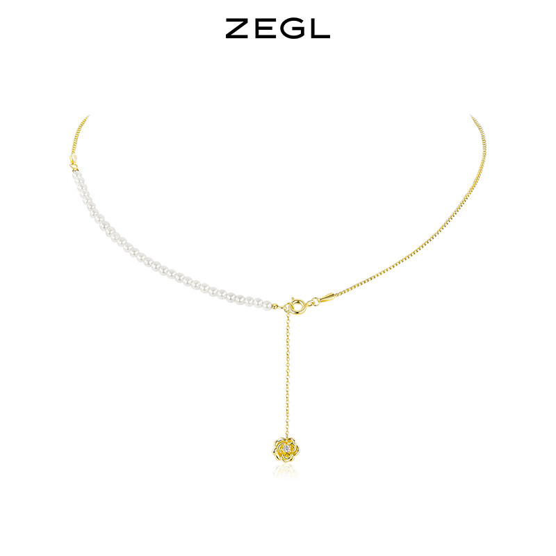 ZEGL designer Camellia series flower pendant necklace female light luxury niche temperament choker summer design sense