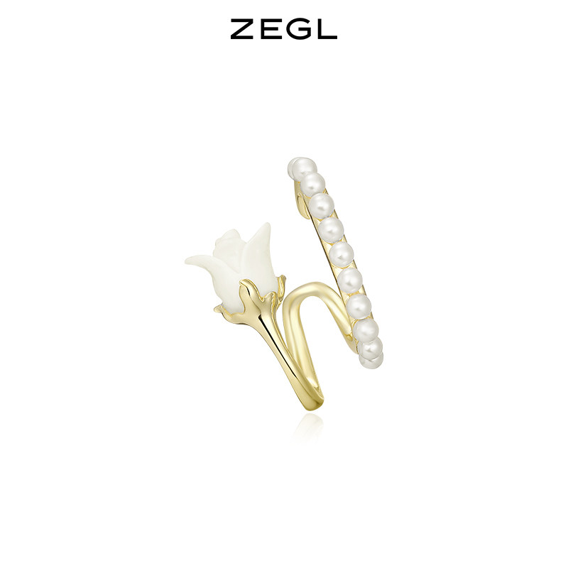 ZEGL designer white moonlight with white rose ear bone clip earrings women's earless pierced ear clips high-grade light luxury earrings