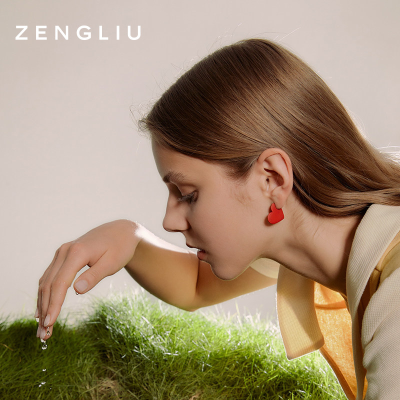 ZENGLIU burgundy heart stud earrings feminine petite earrings 925 silver needle earrings 2022 new fashion
