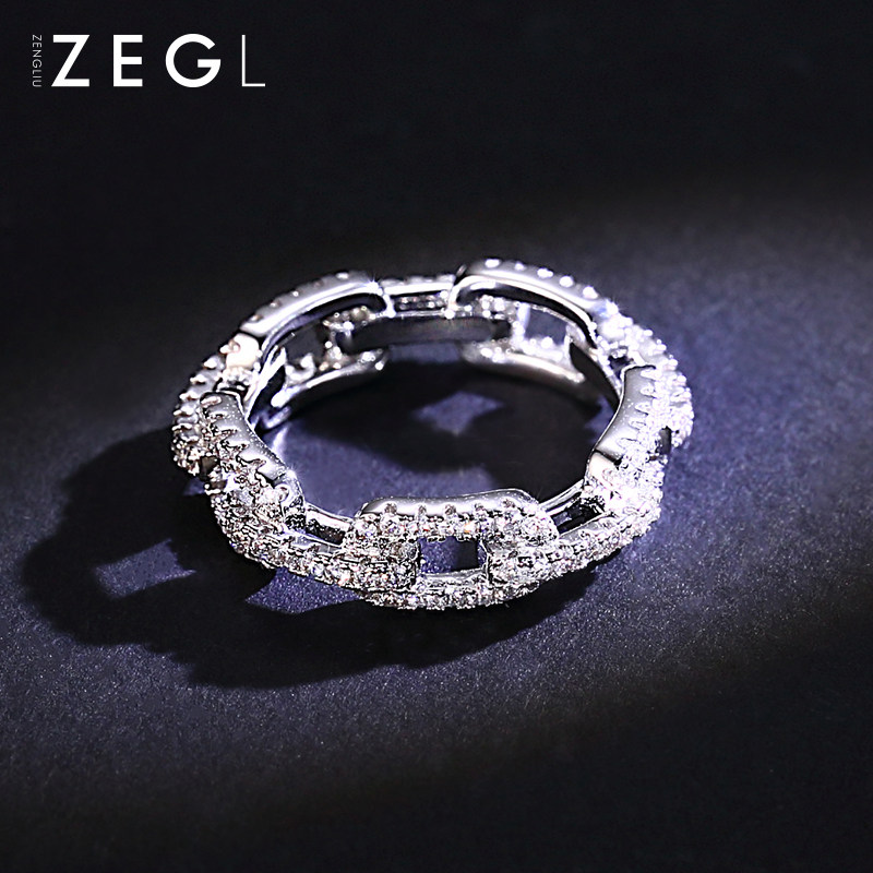 ZENGLIU index finger ring female Korean simple personality chain ring micro-set ring fashion jewelry girl ring