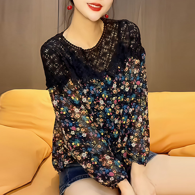 Маленькая повседневная женская шифоновая рубашка, уменьшающая возраст, новинка лета 2025, свободный универсальный топ с длинными рукавами и кружевной строчкой