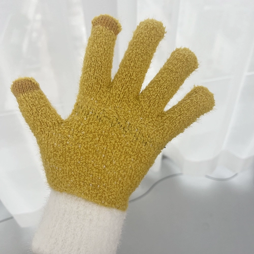 Милые перчатки, зимний мультяшный удерживающий тепло шерстяной трикотажный утепленный ветрозащитный комплект, с медвежатами