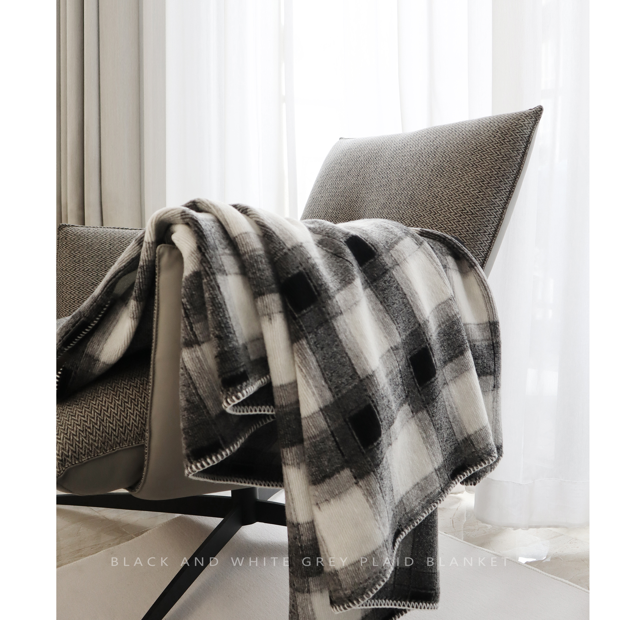 Black and white gray plaid leisure sofa with blanket simple design handmade bed end towel sofa cover cloth house still wind home blanket