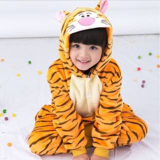 儿童卡通连体睡衣恐龙珊瑚绒秋冬天跳跳虎睡衣动物男女小孩表演服