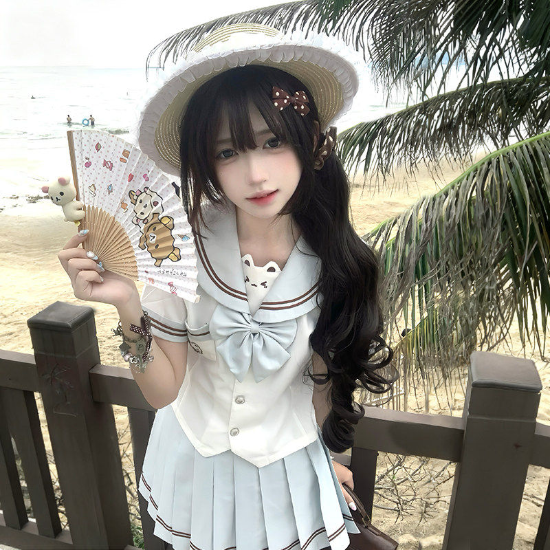 Sakura Manno (Little Kuri Bear) Original Genuine JK Uniform Sailor Set Cute Sweet Waist Academy Style