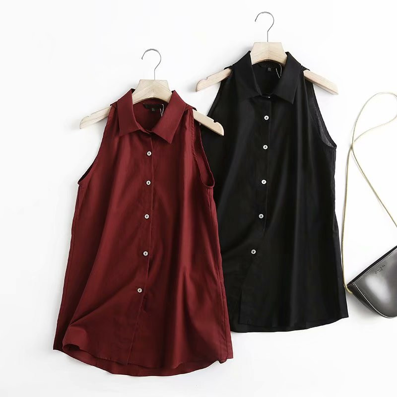 Spanish D~ Summer New Arrival Solid Color Versatile Breathable Ramie Halter Neck Sleeveless Shirt Women's Casual Shirt