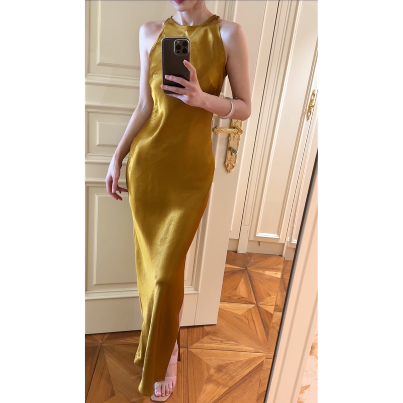 New Product: 100% Acetate Classic Bias-Cut Dress Cy6263 Ginger Yellow New Product: 100% Acetate Classic Bias-Cut Dress Cy6263 Ginger Yellow