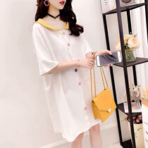 Fashion maternity clothes short-sleeved t-shirt skirt womens loose mid-length Korean summer clothes postpartum breast milk pregnant women dress