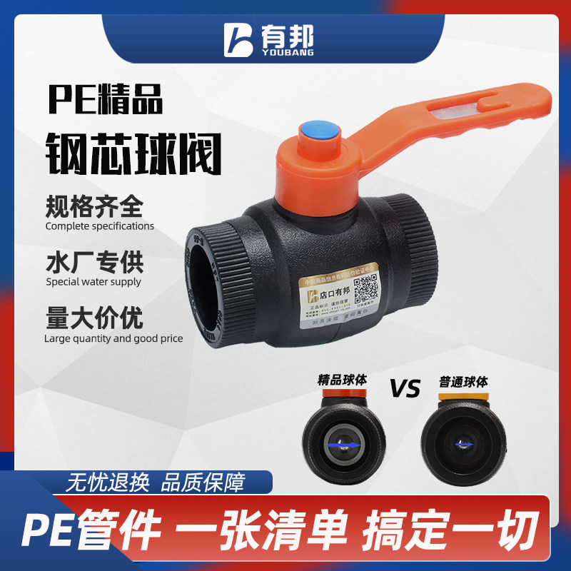 PPR ball valve PE water pipe joint accessories steel core inner wire double live connection PVC full plastic hot melt valve switch 4 points 20