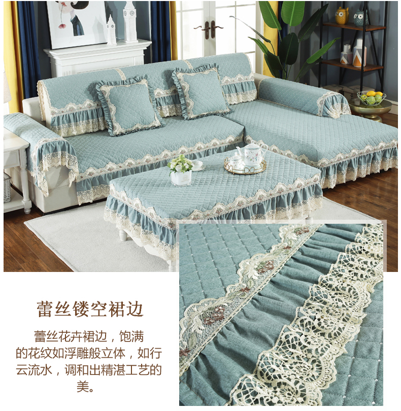Sofa đệm bốn mùa phổ vải Bắc Âu trượt đơn giản hiện đại đệm bao gồm tất cả bao gồm phổ quát sofa tùy chỉnh - Ghế đệm / đệm Sofa bộ thảm trải ghế gỗ cao cấp dày không trơn