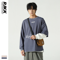 RJKK Japanese spring asymmetrical contrast stitching personality fake two-piece long-sleeved T-shirt boys trend hooded sweater x