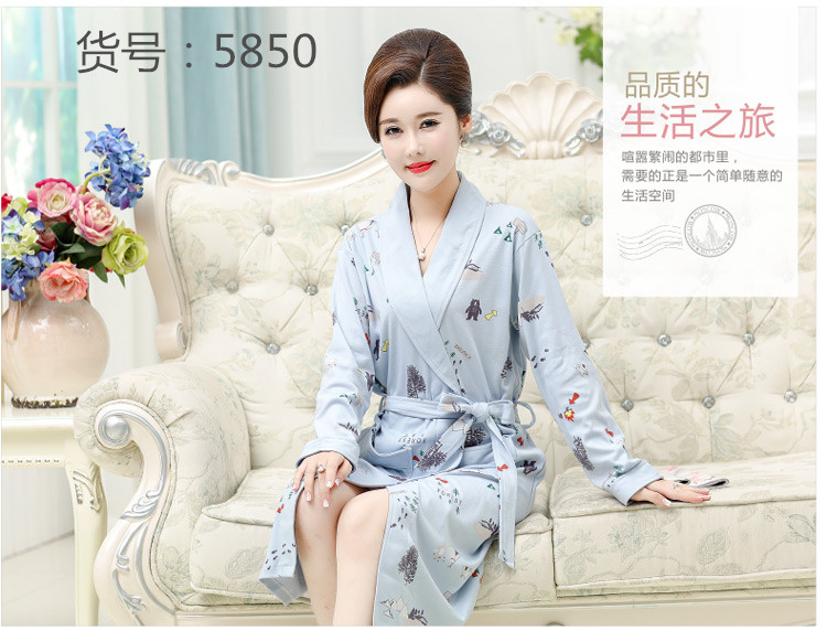Áo ngủ nữ cotton dài tay trung niên áo choàng trung niên mẹ mùa xuân và mùa thu cotton mùa hè đồ ngủ dài mùa thu áo choàng ngủ