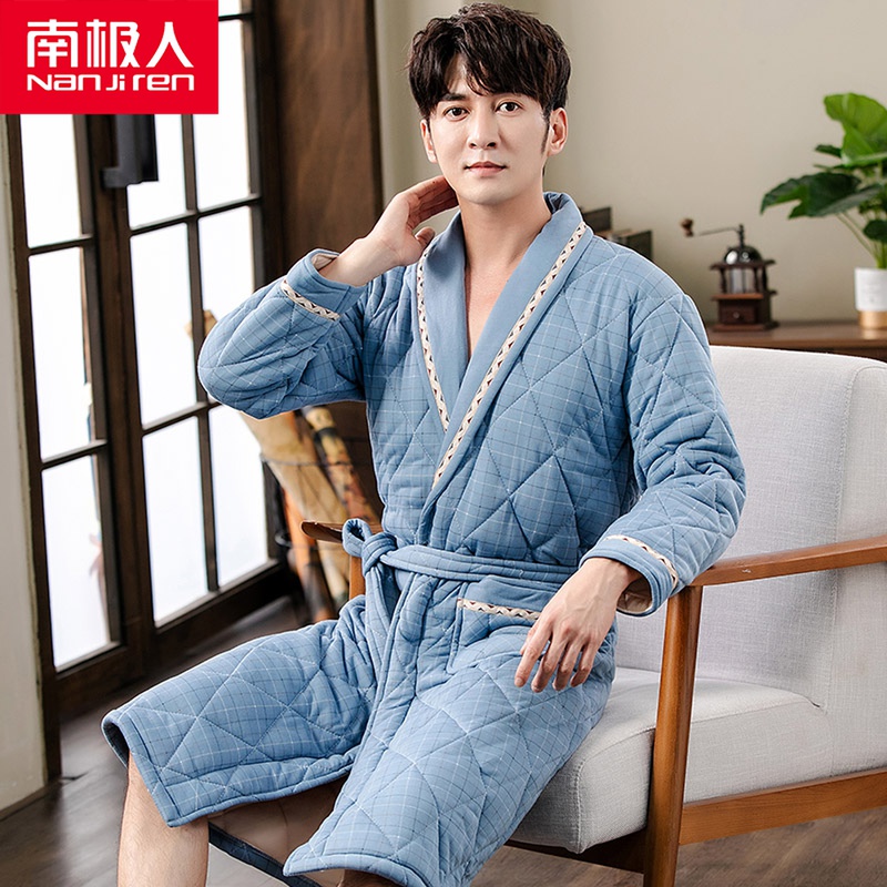 South Pole Man Winter pure cotton clip cotton sleeping robe three-layer thickened lengthened home Sleeping Clothing Men's Warm Autumn And Winter Bathrobe