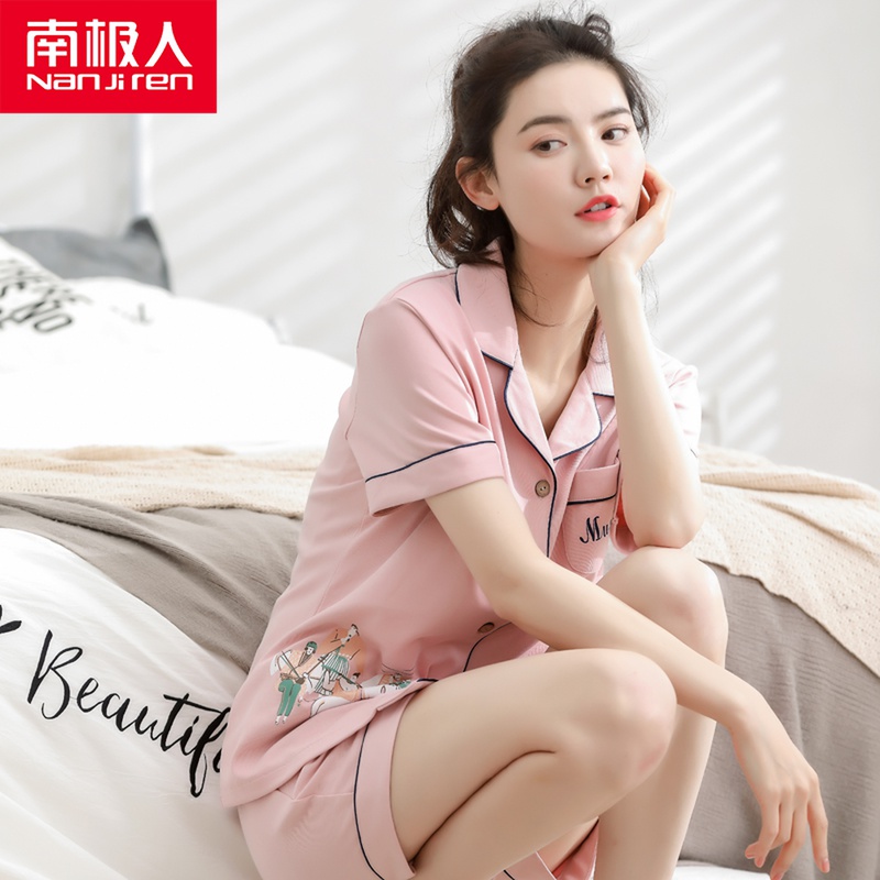 Pajamas Woman Summer Short Sleeve Shorts Pure Cotton Turtlenectshirt Two Sets Nets Red Ins Whole Cotton Home Conserved Minimalist Suit