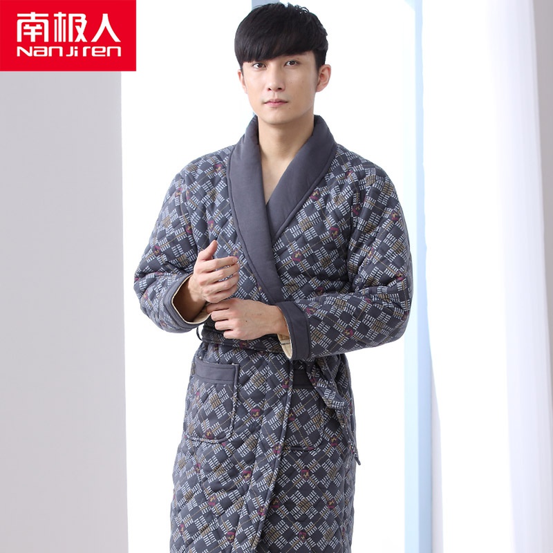 Winter men's sleeping robes pure cotton triple laminated cotton padded jacket with warm pyjamas for older people Garcotton thickened lengthened bathrobe