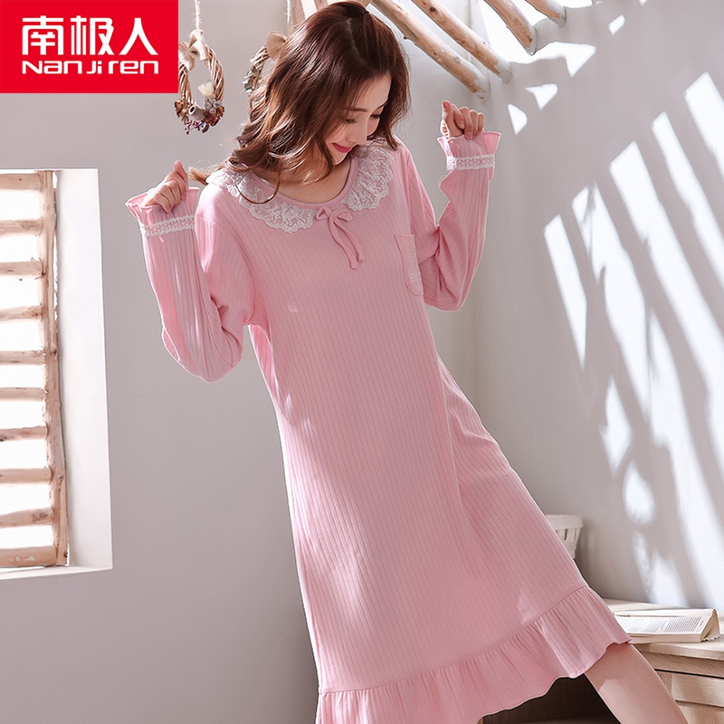 Sleeping Dress Woman Spring Autumn Season Pure Cotton Long Sleeve Pyjamas Woman Winter Korean Version Pregnant Woman Loose Large Size Sweet And All-cotton Foreign Dress