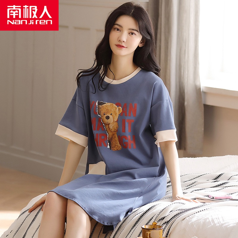 Antarctic Sleeping Dress Lady Pure Cotton Summer Clothing Student Han Edition Spring and Autumn Short Sleeve Breakfast Pajamas Home Clothes
