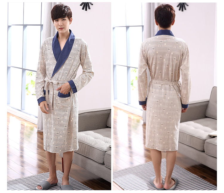 Áo choàng tắm cho nam Áo ngủ nam mùa xuân và mùa thu Mùa hè Đồ ngủ cotton mỏng Tay áo dài Áo choàng tắm cho nam Áo cotton áo choàng ngủ nam