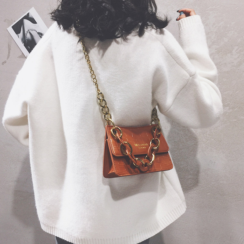 Retro Small Bag Girls Genuine Leather 2020 New Fashion 100 Hitch Crocodile Thread Chain Single Shoulder Sloped Small Square Bag Tide