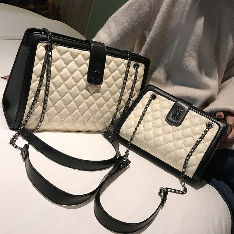 Super fire bag bag women's large capacity 2021 new fashion versatile diamond checkered embroidered thread single shoulder chain cross-body tote bag