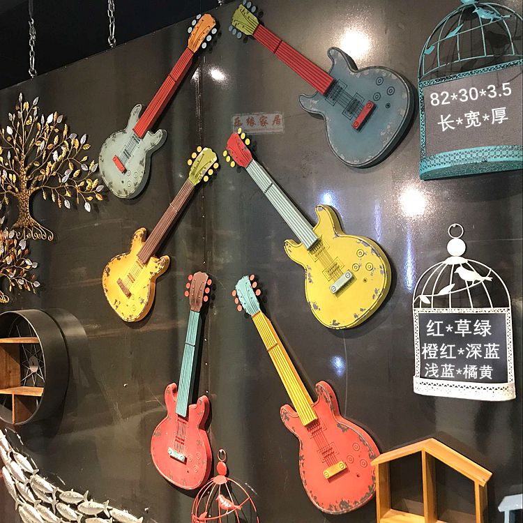 Retro Industrial Wind Wall-mounted Guitar Iron Art Model Creative Bar Home Living Room Web Café Wall Hanging Accessories Wall Accessories