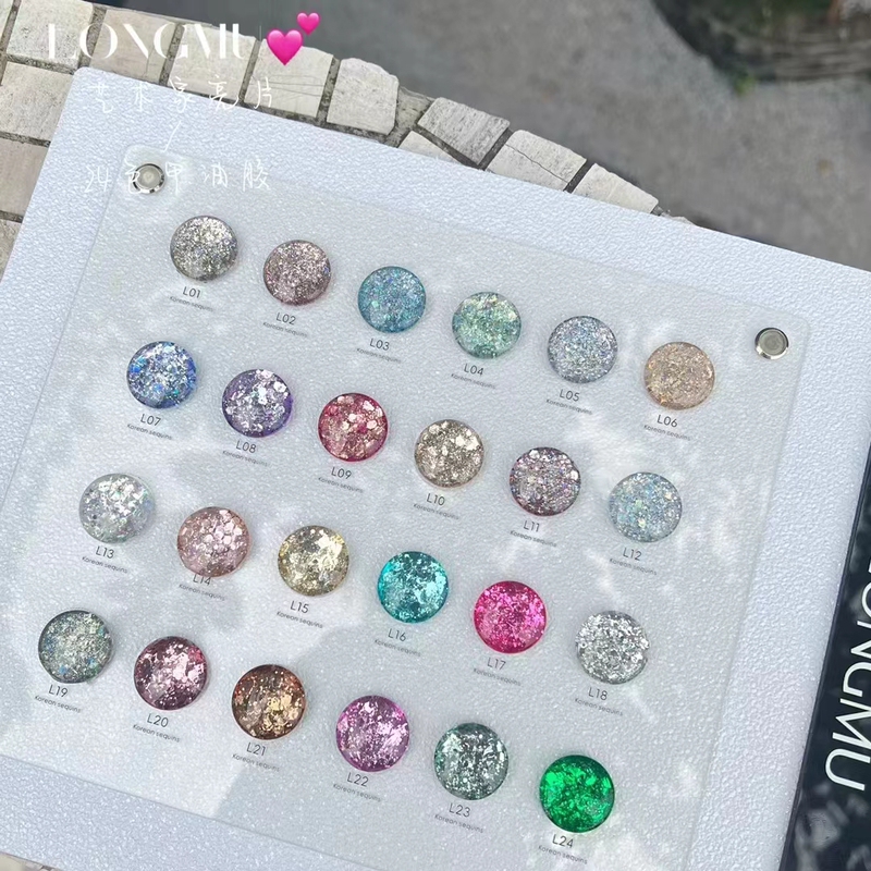 Longmu New Nail Art Products 24 Color Series Brilliant Artist Glitter Gel Explosive Glitter Gel Large and Small Fine Glitter Jar Gel