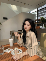  Qiu Meiyao June 1 2021 autumn new slim-fit all-match thin solid color wrinkled shirt female design niche