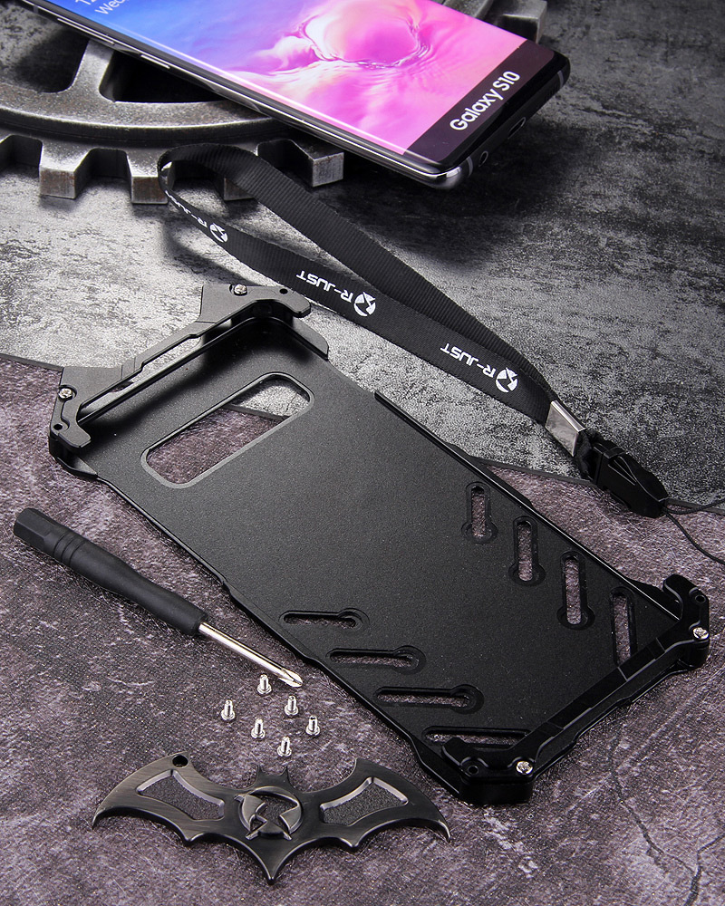 R-Just Batman Shockproof Aluminum Shell Metal Case with Custom Batarang Stent for Samsung Galaxy S10+ & Galaxy S10 & Galaxy S10e